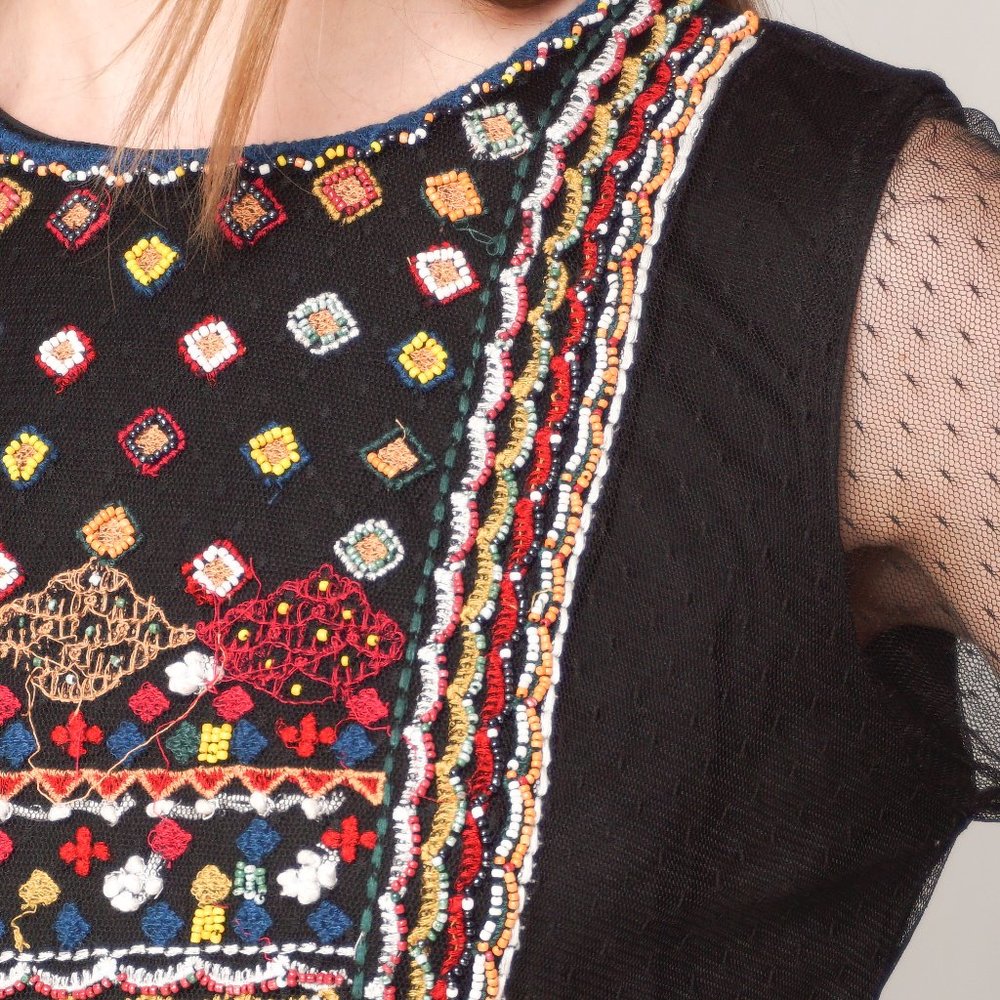 Zara Beaded Embroidered Mesh Black Midi Dress - Picture 8 of 9